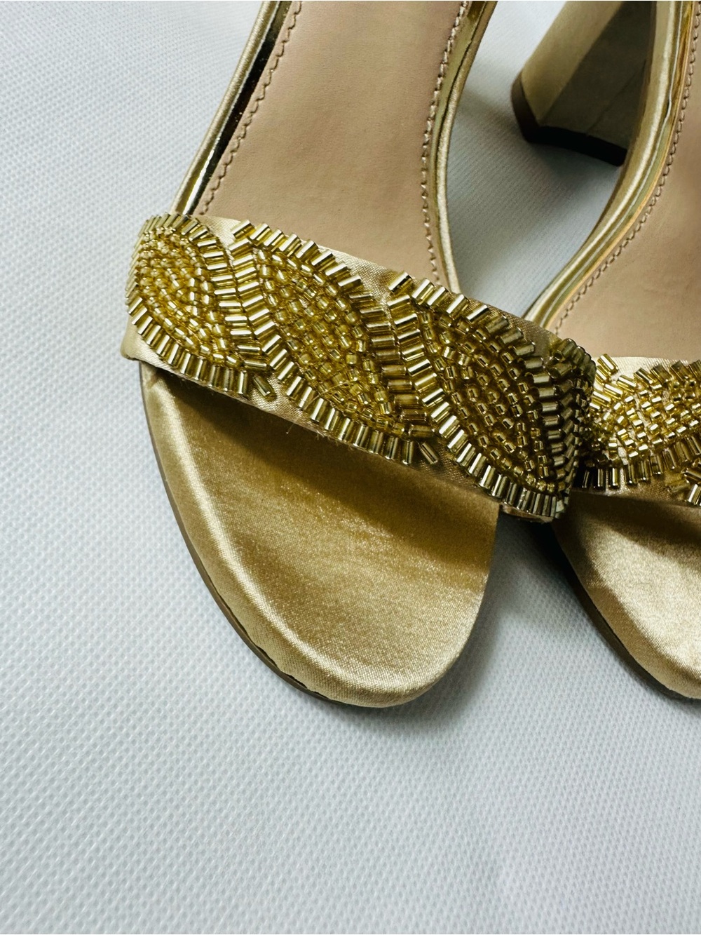 Metallic Gold Ankle-Strap Heeled Sandals - Picture 13 of 13